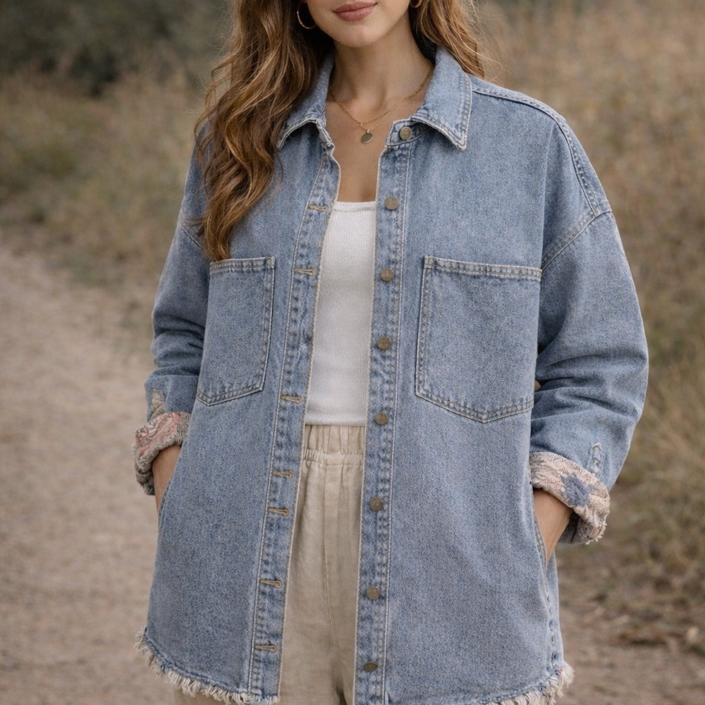 Stylish Denim and Patterned Utility Jacket - image 2
